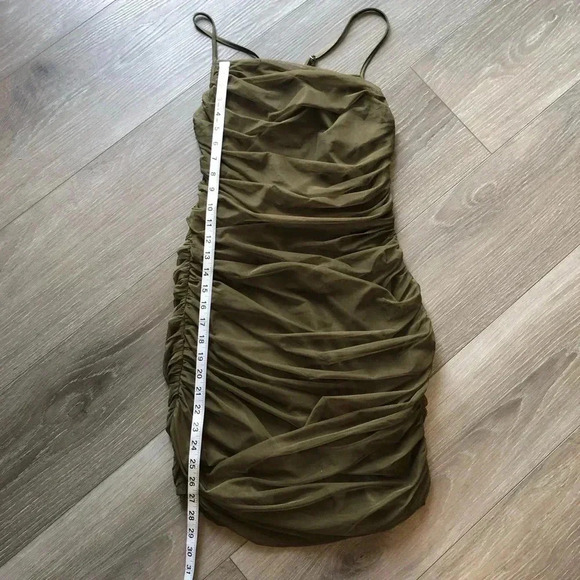 MISSGUIDED Mesh Ruched Dress Open Back Dress Dark Green Size 10 - Picture 5 of 10